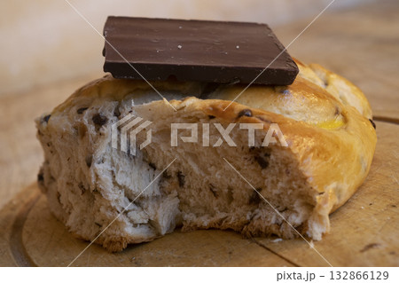 sweet braid bread with chocolate chips 132866129