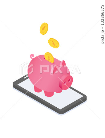 Smartphone earning money with piggy stock illustration 132866375