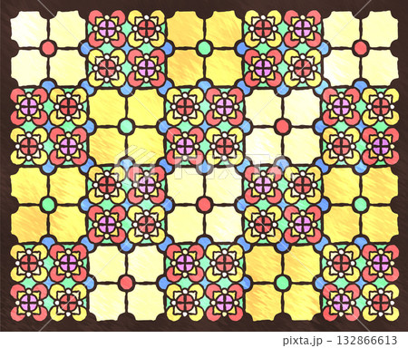 美しく輝く花模様のステンドグラス・カラフル 132866613