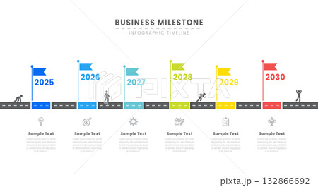 Business infographic roadmap timeline with 6 milestones elements, Important Events annual business presentation vector. 132866692