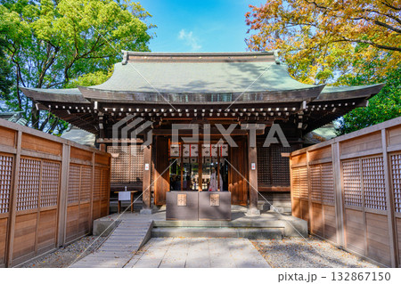 川越市 川越氷川神社 拝殿 毎年11月、拝殿前を東西に囲いをした風景 川越市 川越氷川神社 拝殿 毎年11月、拝殿前を東西に囲いをした風景 132867150
