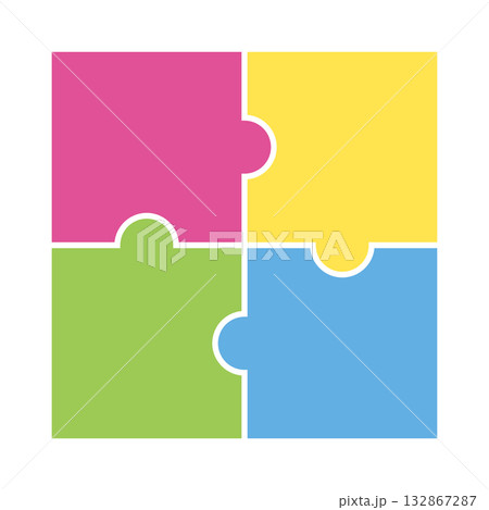 カラフルな四角いパズル型の図形　4ピースパズルデザイン　ベクターイラストテンプレート　単品 132867287