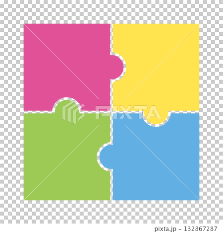 彩色方形拼圖，4片拼圖設計，向量圖模板，單件裝 132867287