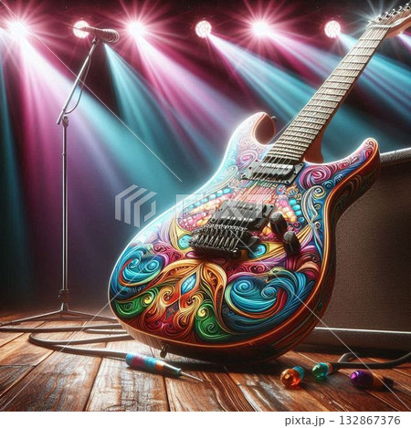 カラフルなギター　スポットライト 132867376