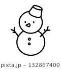 バケツをかぶった雪だるまのシンプルなイラスト 132867400