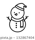 サンタ帽をかぶった雪だるまのシンプルなイラスト 132867404