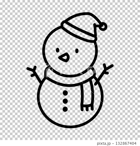 A simple illustration of a snowman wearing a Santa hat 132867404