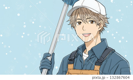 清掃の仕事をする若い男性 132867604