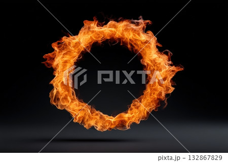 Vibrant ring of fire glowing against a solid black background 132867829