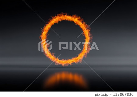 Ring of fire glowing vividly against a solid black background creating a dramatic visual impact 132867830