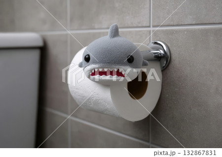 Unique shark-shaped toilet paper holder adds fun to a bathroom decoration 132867831