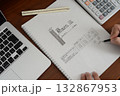 住宅の省エネ計算をする建築士の手元 A close-up of an architect perfo 132867953