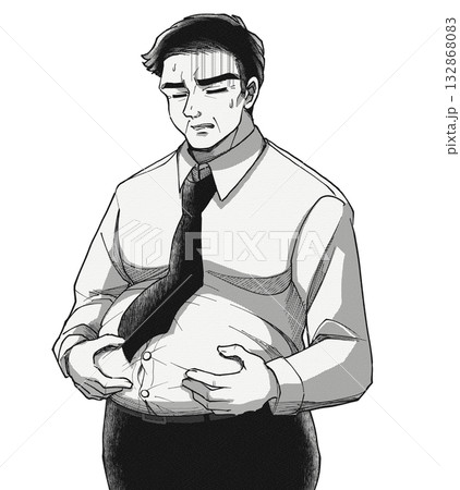 デブ！太り過ぎの中年サラリーマンの漫画風イラスト 132868083