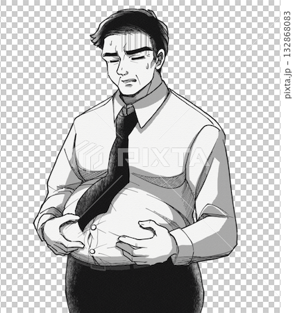 デブ！太り過ぎの中年サラリーマンの漫画風イラスト 132868083