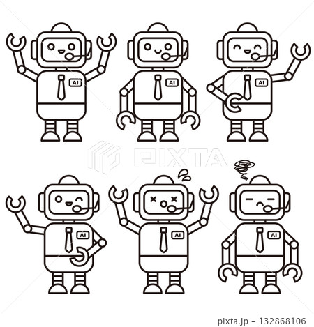 かわいいAIロボットの表情セット 132868106