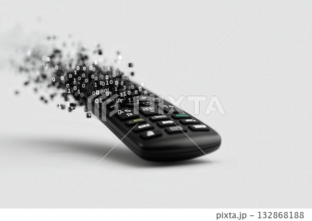 Remote control dissolving into binary code creates a visual representation of digital transformation Remote control dissolving into binary code creates a visual representation of digital transformation 132868188