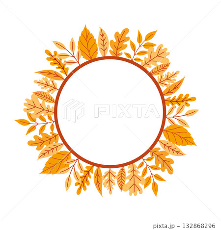 Round autumn frame with falling leavesのイラスト素材 [132868296] - PIXTA