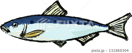 イワシの墨絵イラスト素材 - 和風の水墨画挿絵 132868304