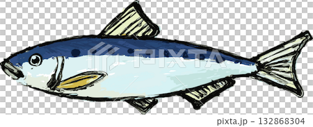 イワシの墨絵イラスト素材 - 和風の水墨画挿絵 132868304