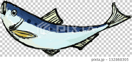 Ink painting illustration of a jumping sardine Ink painting illustration of a jumping sardine 132868305