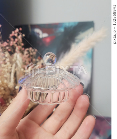 Elegant Glass Trinket Box Held in Hand 132868941