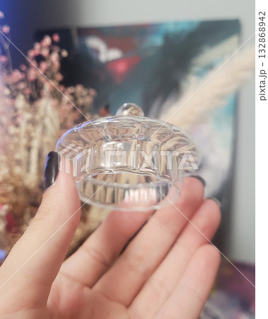 Elegant Glass Trinket Box Held in Hand Elegant Glass Trinket Box Held in Hand 132868942
