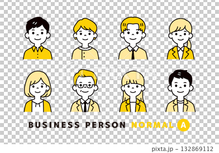 男性と女性のビジネスパーソンの、シンプルな上半身アバターアイコンイラスト素材セット_A 男性と女性のビジネスパーソンの、シンプルな上半身アバターアイコンイラスト素材セット_A 132869112