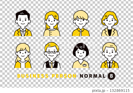 Simple upper body avatar icon illustration set of male and female businessmen and office workers_B 132869115