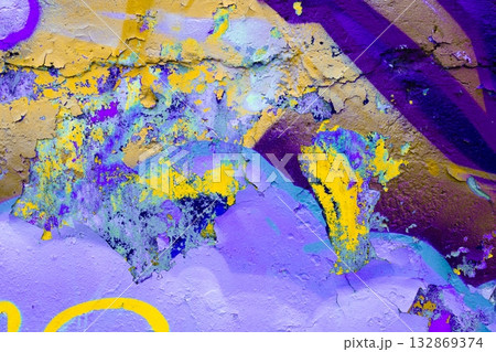 Vibrant Graffiti Texture in Purple, Yellow, Blue for Urban 80s Style Vibrant Graffiti Texture in Purple, Yellow, Blue for Urban 80s Style 132869374