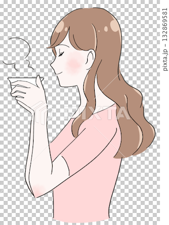 Illustration of a woman drinking tea Illustration of a woman drinking tea 132869581