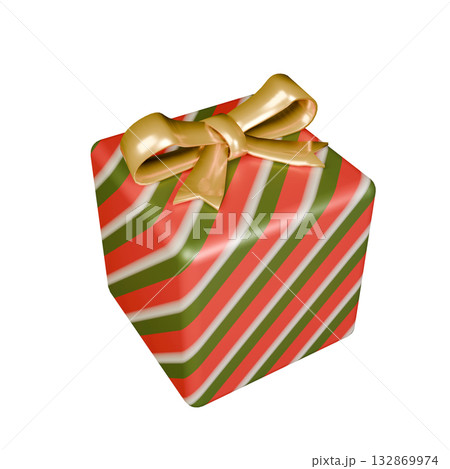 クリスマスの金色リボンのプレゼント　透過 132869974