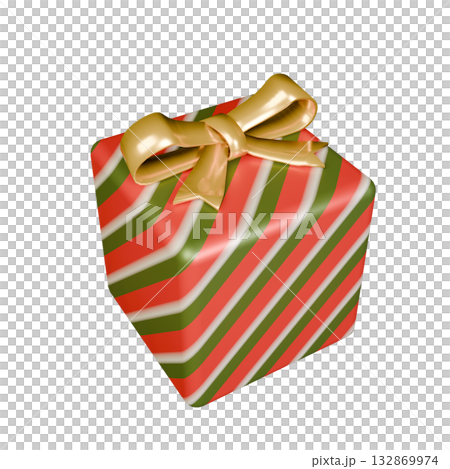 Christmas present with gold ribbon transparent 132869974