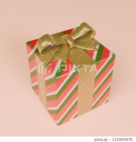 クリスマスの金色リボンのラッピングプレゼント クリスマスの金色リボンのラッピングプレゼント 132869976
