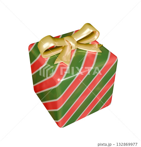 クリスマスの金色リボンのプレゼント　緑　透過 132869977