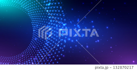 Technology dotted glowing on dark blue background. Big data communication network concept. 132870217