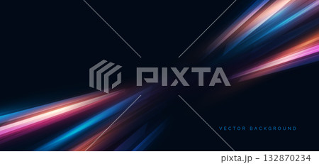 High speed muticolor diagonal lines on dark blue background. High speed motion moving concept. 132870234
