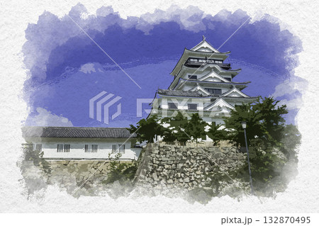 水彩画風 福山城 リニューアル天守閣 鉄板張り 広島県福山市 水彩画風 福山城 リニューアル天守閣 鉄板張り 広島県福山市 132870495