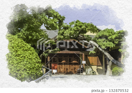 水彩画風　福山城　福寿会館　本館表玄関　広島県福山市 132870532