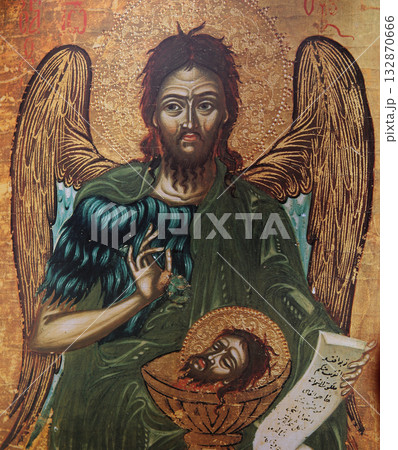 byzantine icon in church of savior of Neredica, novgorod, russia byzantine icon in church of savior of Neredica, novgorod, russia 132870666