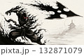 巨大な手裏剣を投げる忍者 132871079
