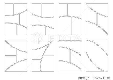 Comic book frames. Manga panel with vertical grid on white background. Vector rectangle borders for storyboard and magazine design. Japanese anime empty template for poster and banner 132871236