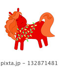 Cartoon red horse with a string of colorful lights 132871481