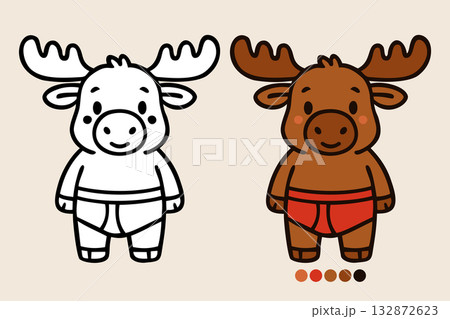 Cute moose wearing underpants. Vector coloring 132872623