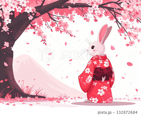 うさぎ　桜 132872684