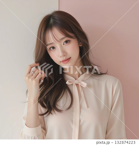 シンプルな背景に美しい女性 シンプルな背景に美しい女性 132874223
