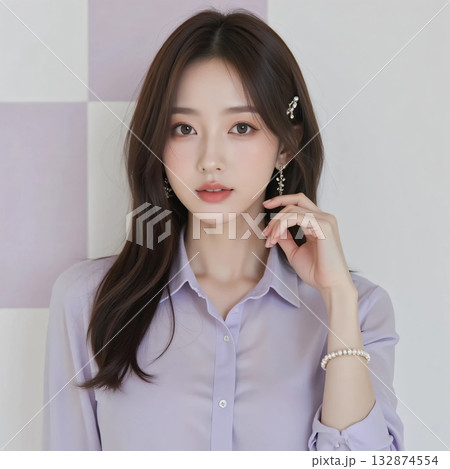 幸せそうな顔で見つめる若い女性モデル 132874554