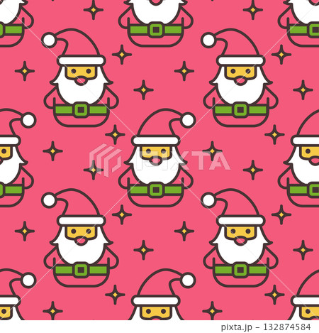 Christmas, New Year seamless vector pattern with Santa Claus on red background. Christmas, New Year seamless vector pattern with Santa Claus on red background. 132874584