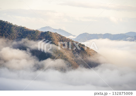 兵庫県朝来市の竹田城と雲海 132875009