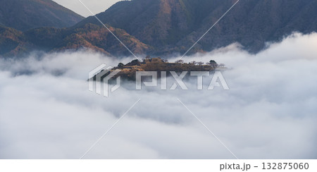 兵庫県朝来市の竹田城と雲海 兵庫県朝来市の竹田城と雲海 132875060