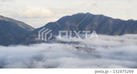 兵庫県朝来市の竹田城と雲海 兵庫県朝来市の竹田城と雲海 132875269